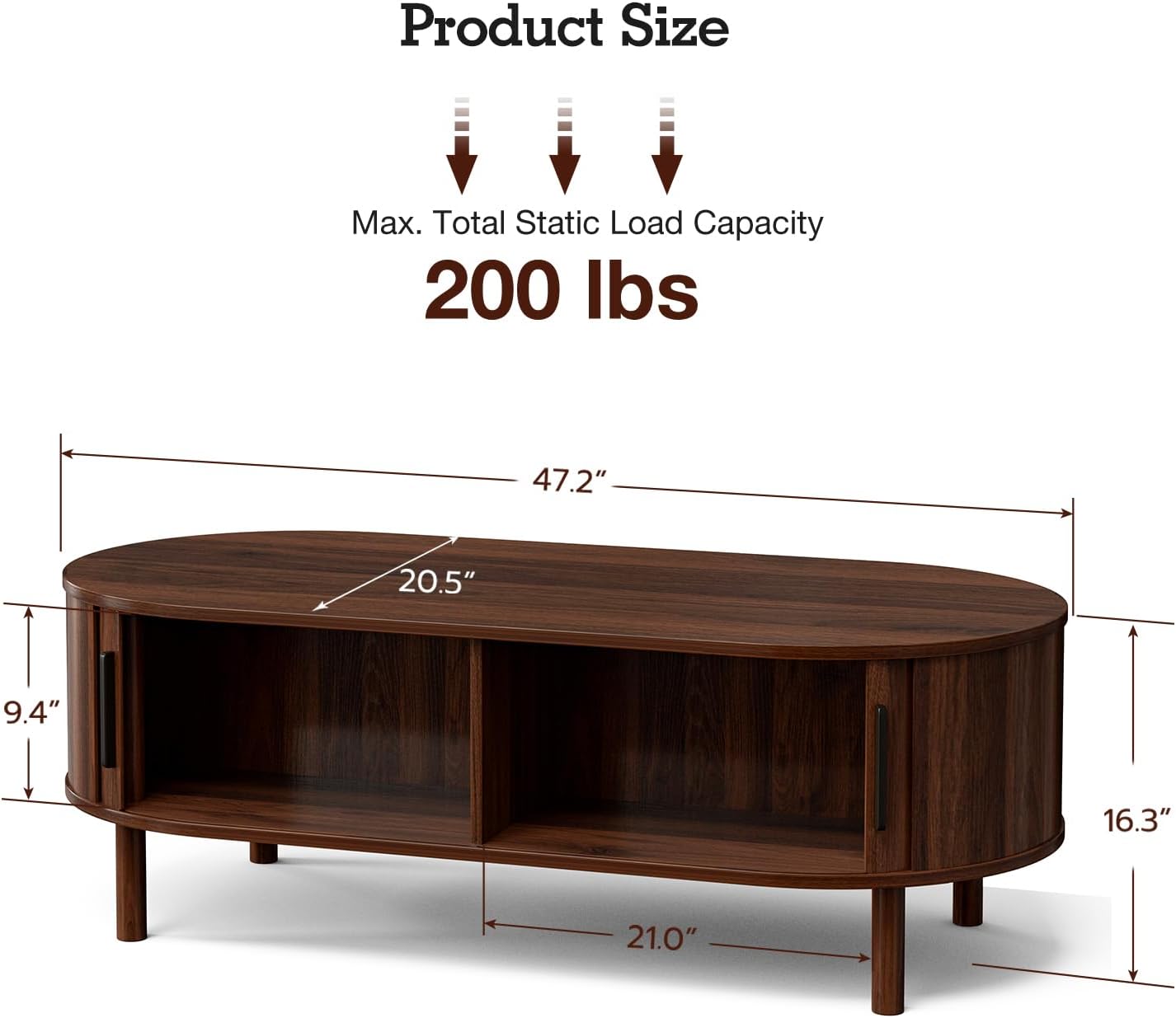 Modern Oval Coffee Table with Cabinets and Sliding Doors