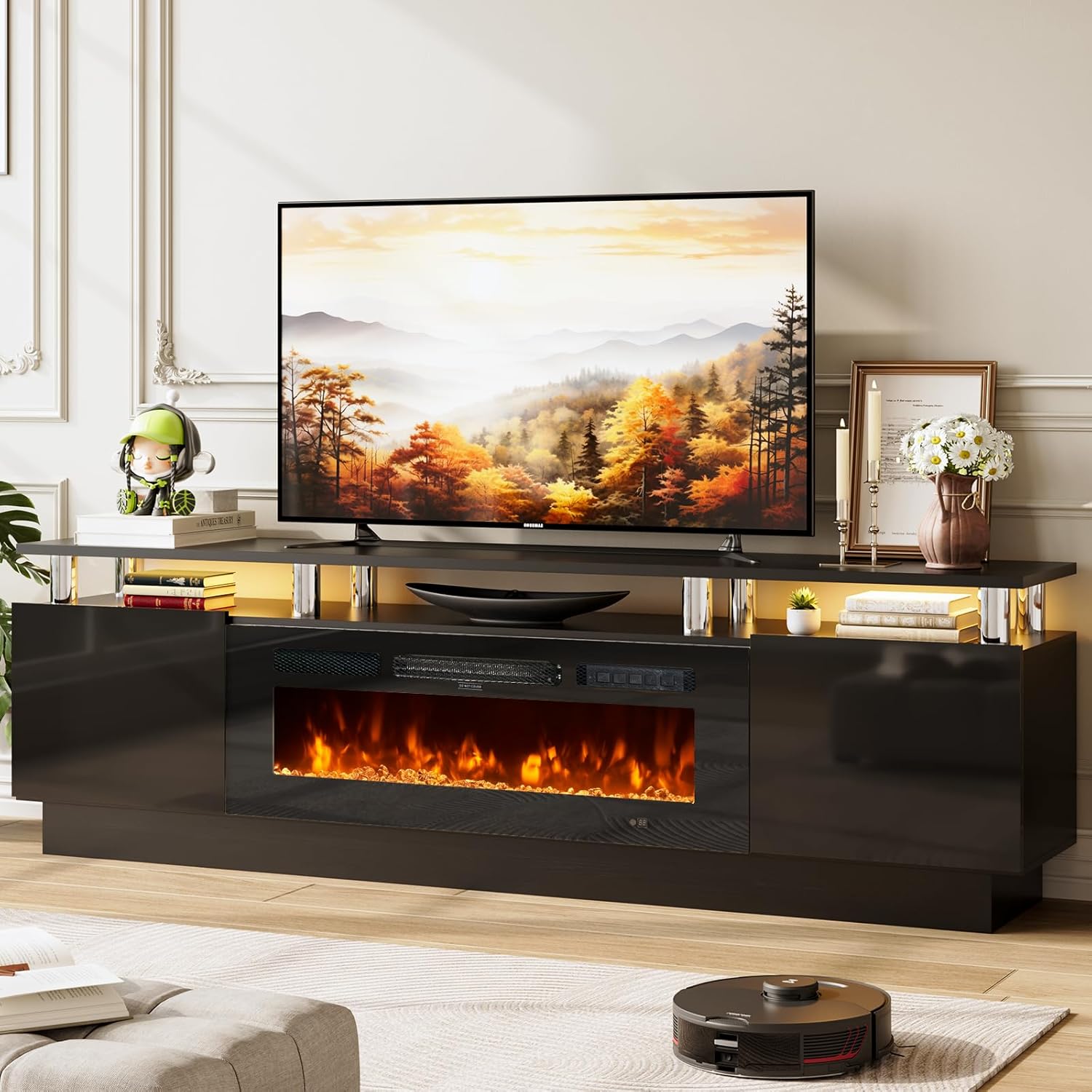 Modern 80" TV Stand & Electric Fireplace, Fits TVs Up to 90"
