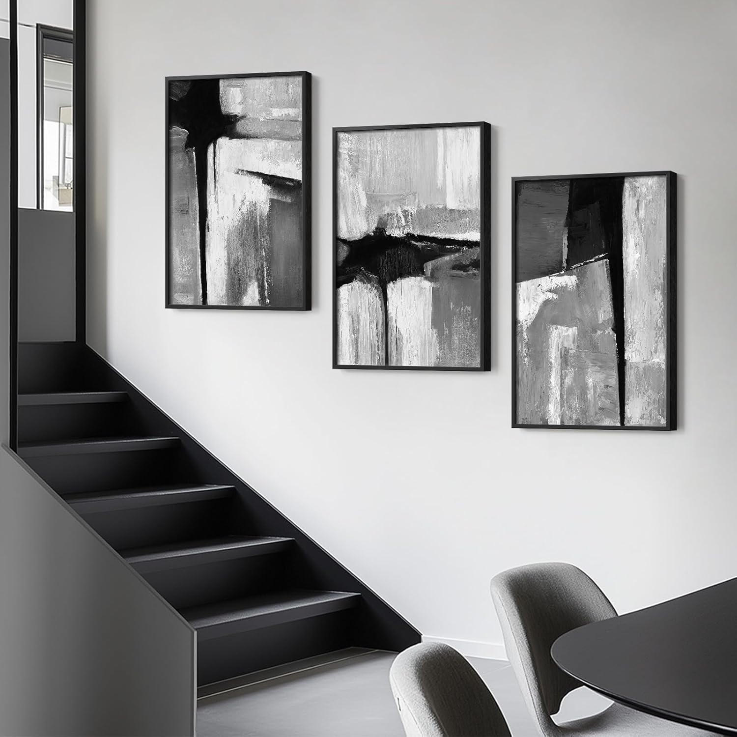 Black & White Abstract Canvas Art Set - 3 Piece Minimalist Decor