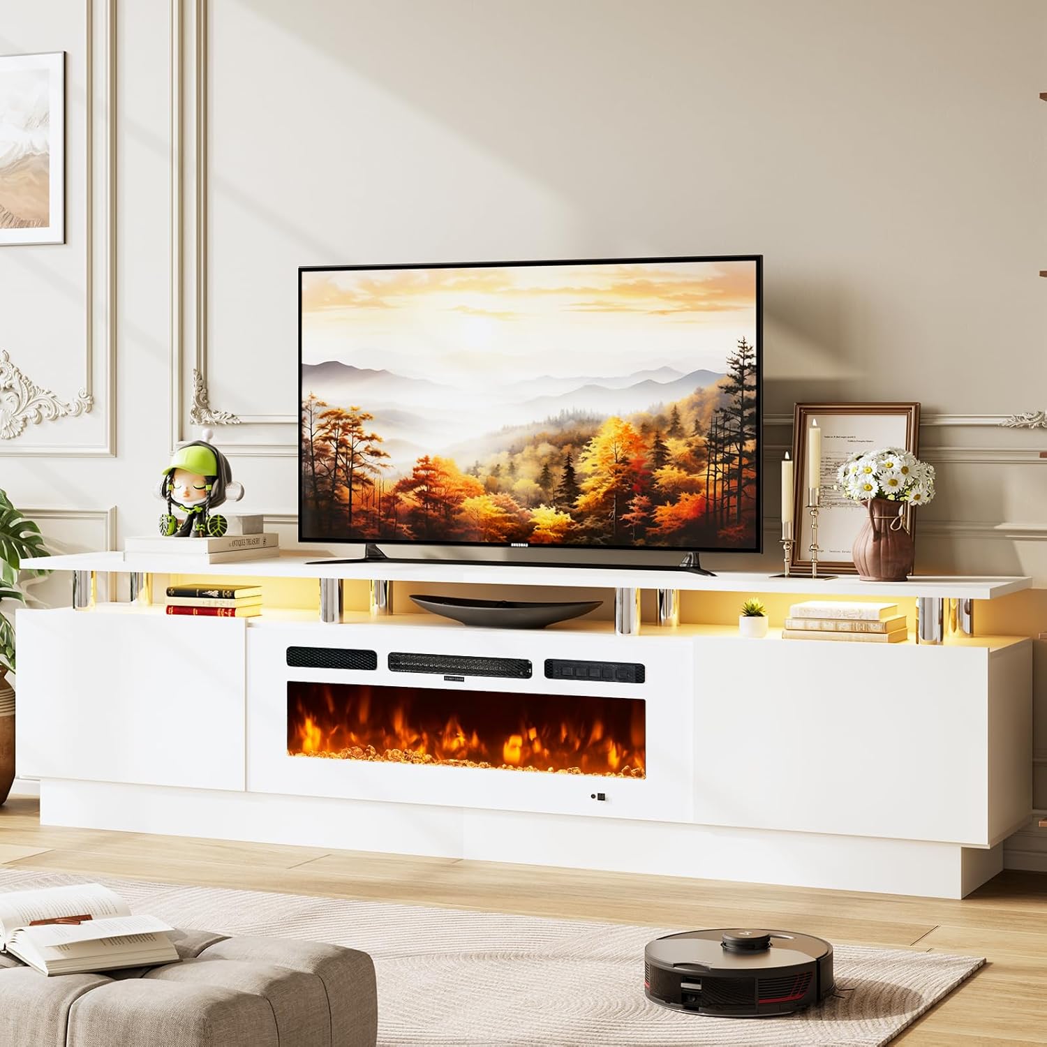 Modern 80" TV Stand & Electric Fireplace, Fits TVs Up to 90"