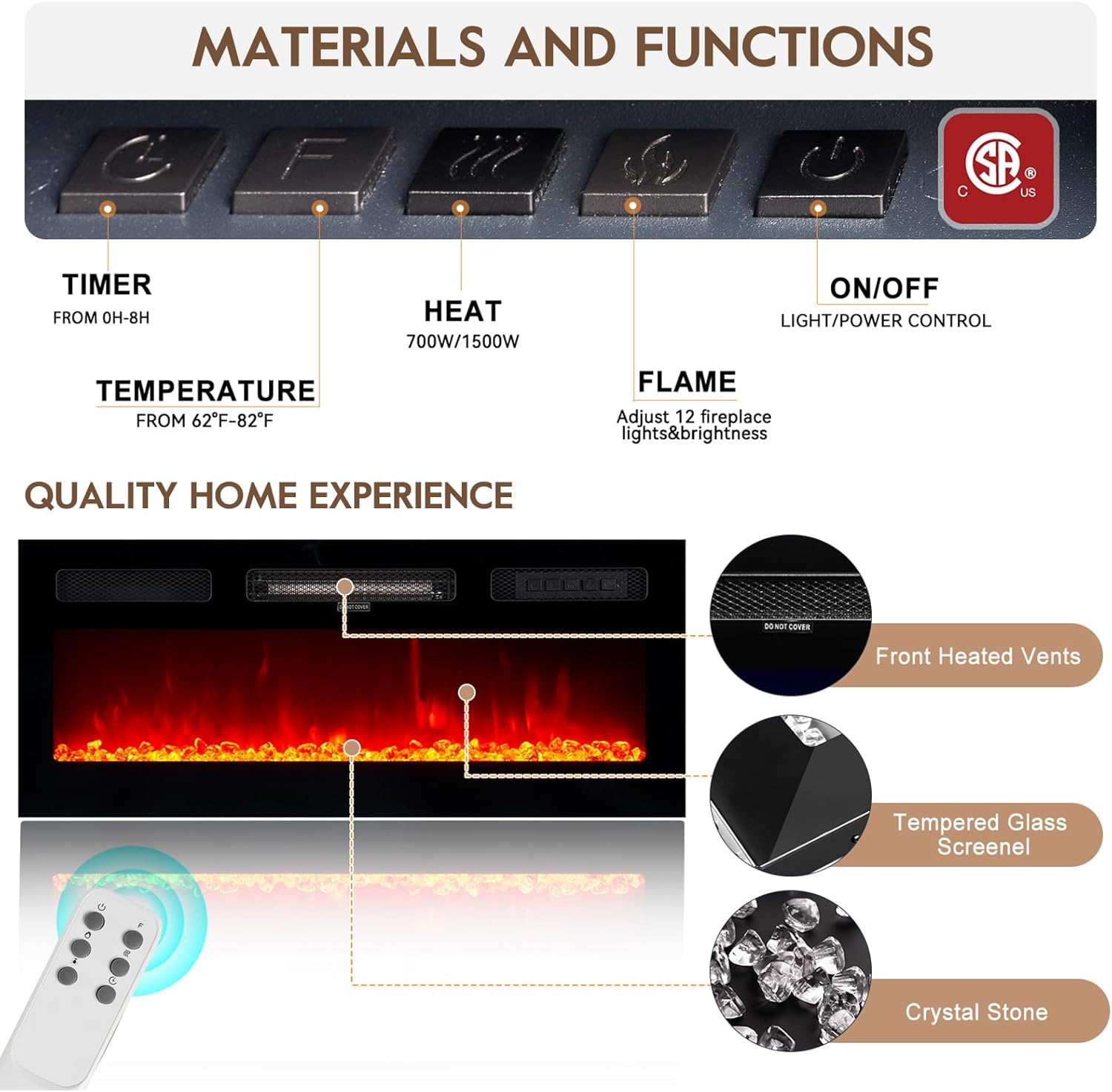 Modern 80" TV Stand & Electric Fireplace, Fits TVs Up to 90"