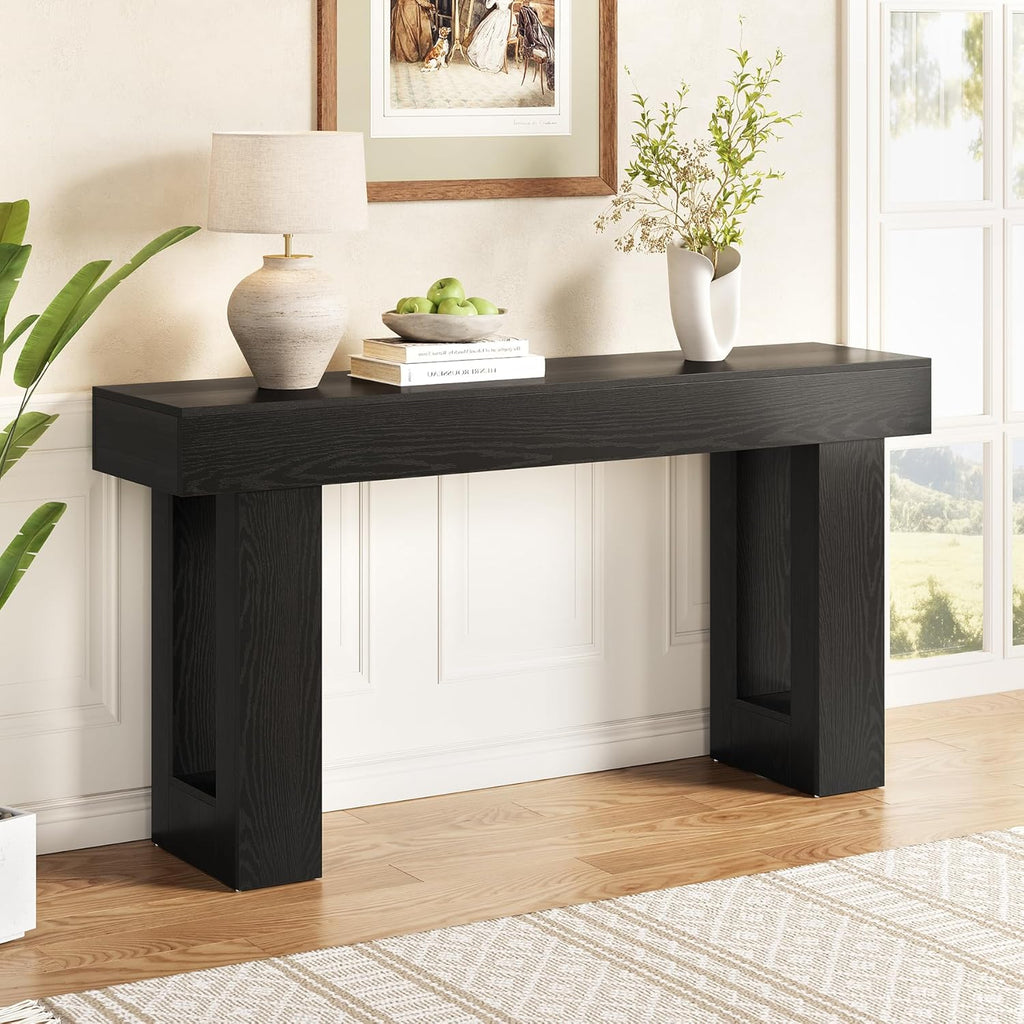 Industrial 63" Wooden Console Table for Entryway & Living Room - Oak Finish