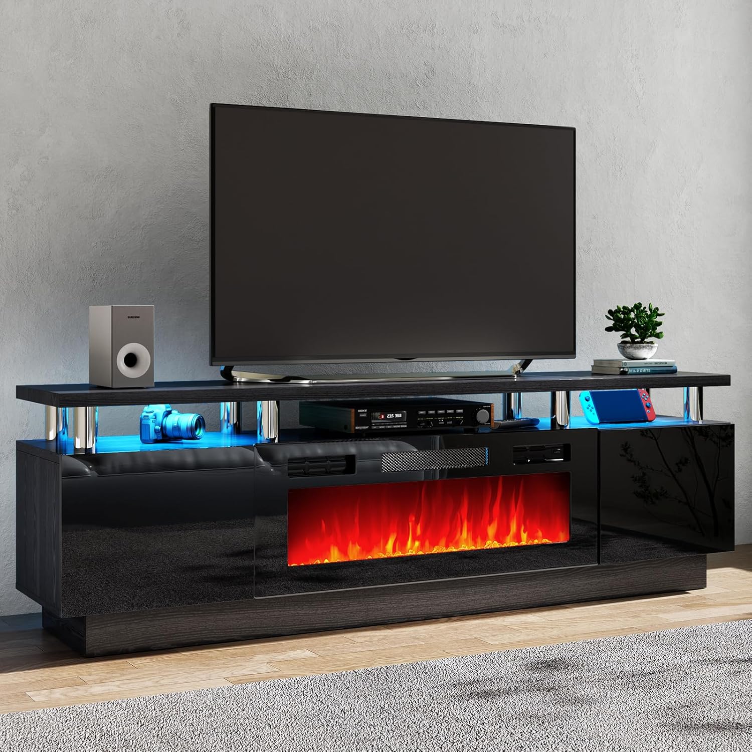 Modern 80" TV Stand & Electric Fireplace, Fits TVs Up to 90"