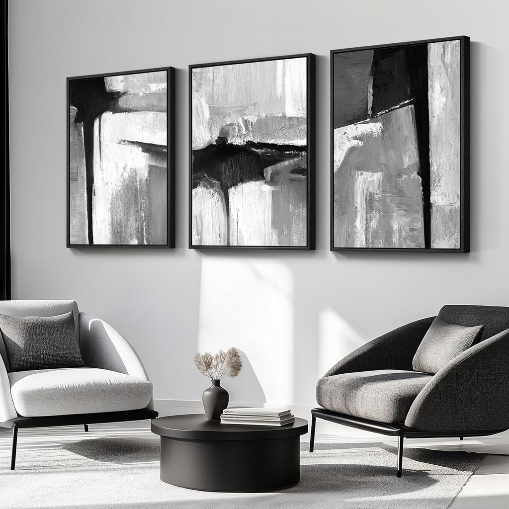 Black & White Abstract Canvas Art Set - 3 Piece Minimalist Decor