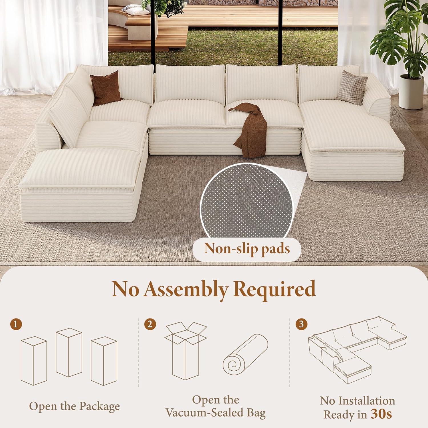 Oversized 7-Seater Modular Sofa with Chaise & Ottoman