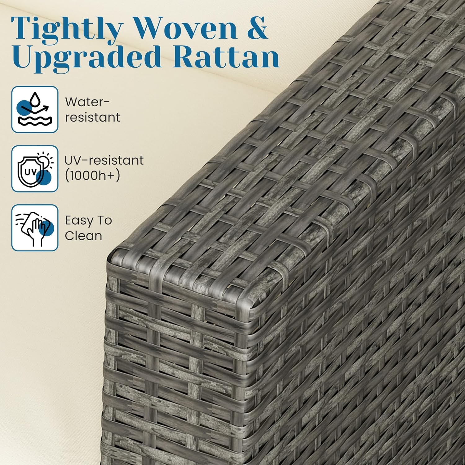 Beige Rattan Outdoor Sectional Furniture Set for Patio, Deck, and Garden