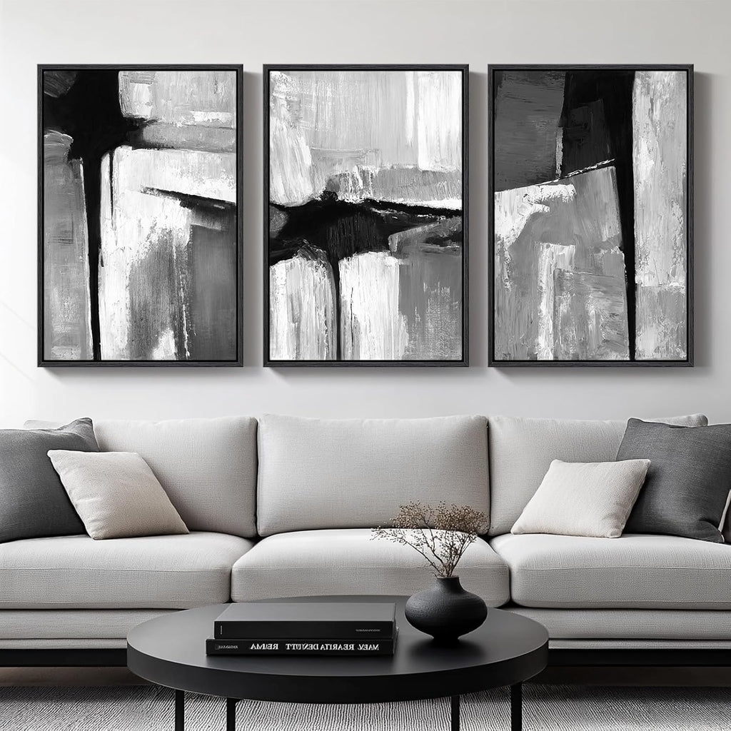 Black & White Abstract Canvas Art Set - 3 Piece Minimalist Decor