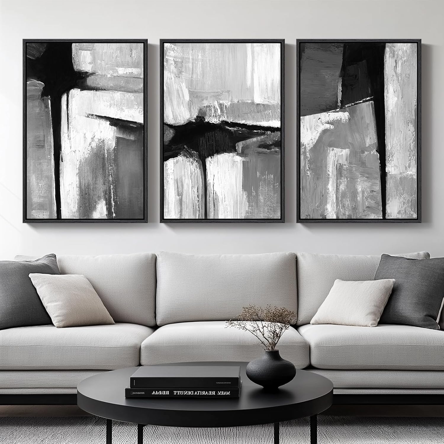 Black & White Abstract Canvas Art Set - 3 Piece Minimalist Decor