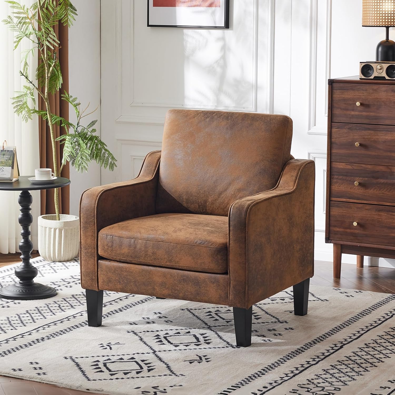 Mid Century Accent Chair Comfy Upholstered Armchair