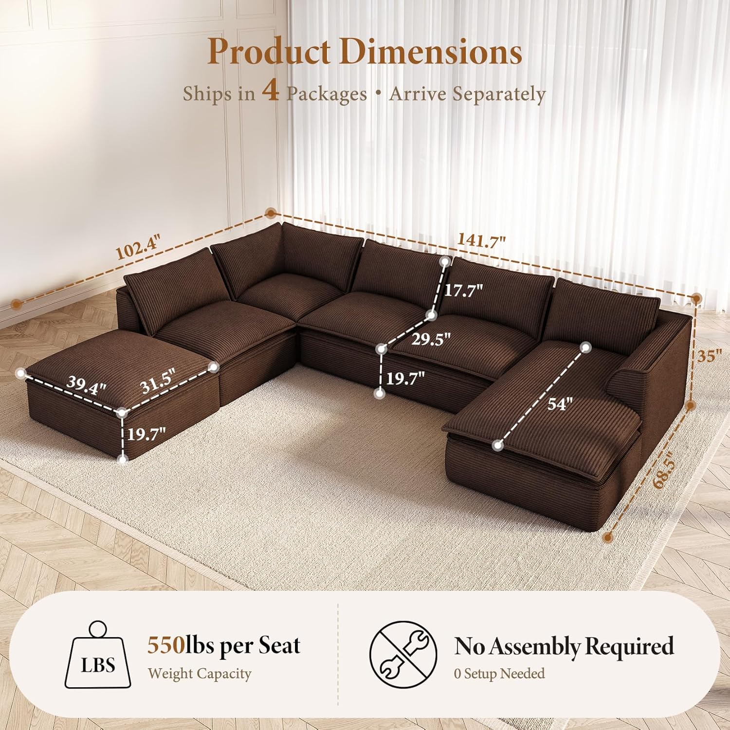 Oversized 7-Seater Modular Sofa with Chaise & Ottoman