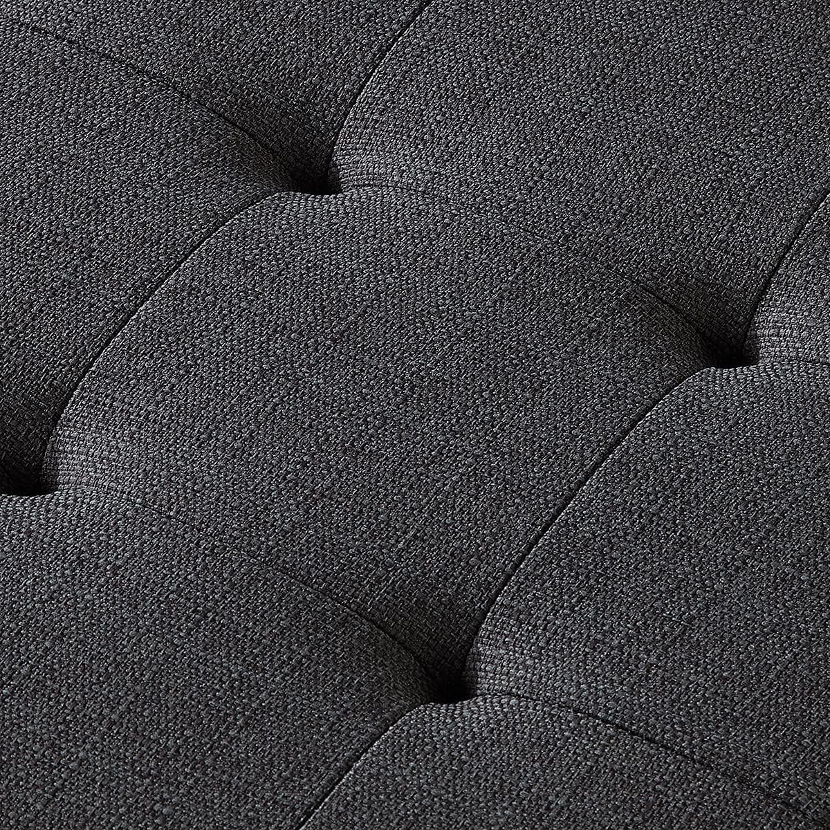 Large Rectangular Tufted Linen Upholstered Ottoman Bench with Solid Wood Shelf