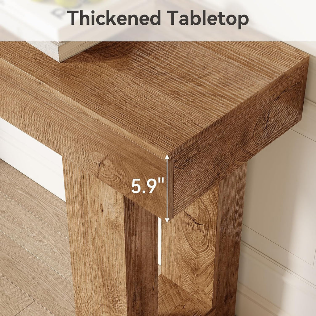 Industrial 63" Wooden Console Table for Entryway & Living Room - Oak Finish