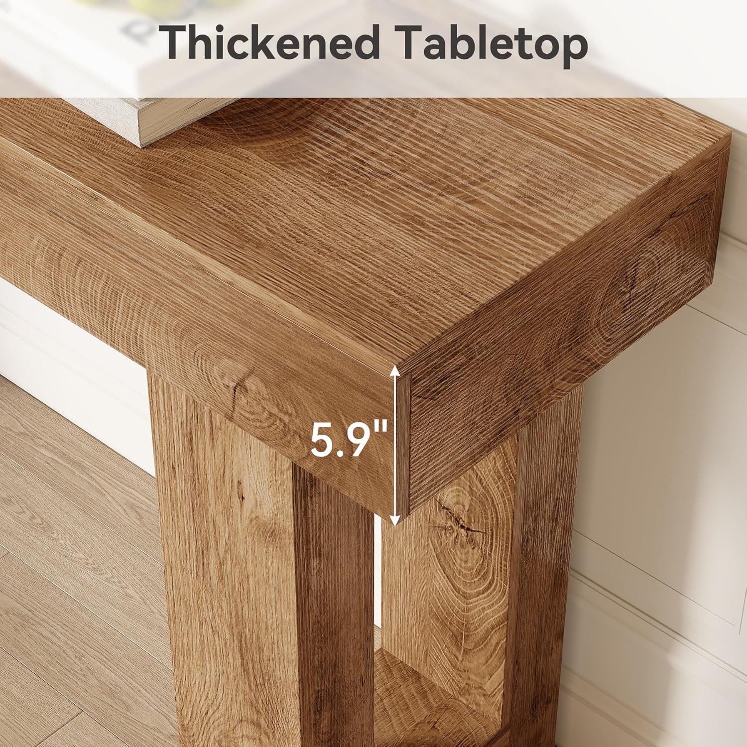 Industrial 63" Wooden Console Table for Entryway & Living Room - Oak Finish