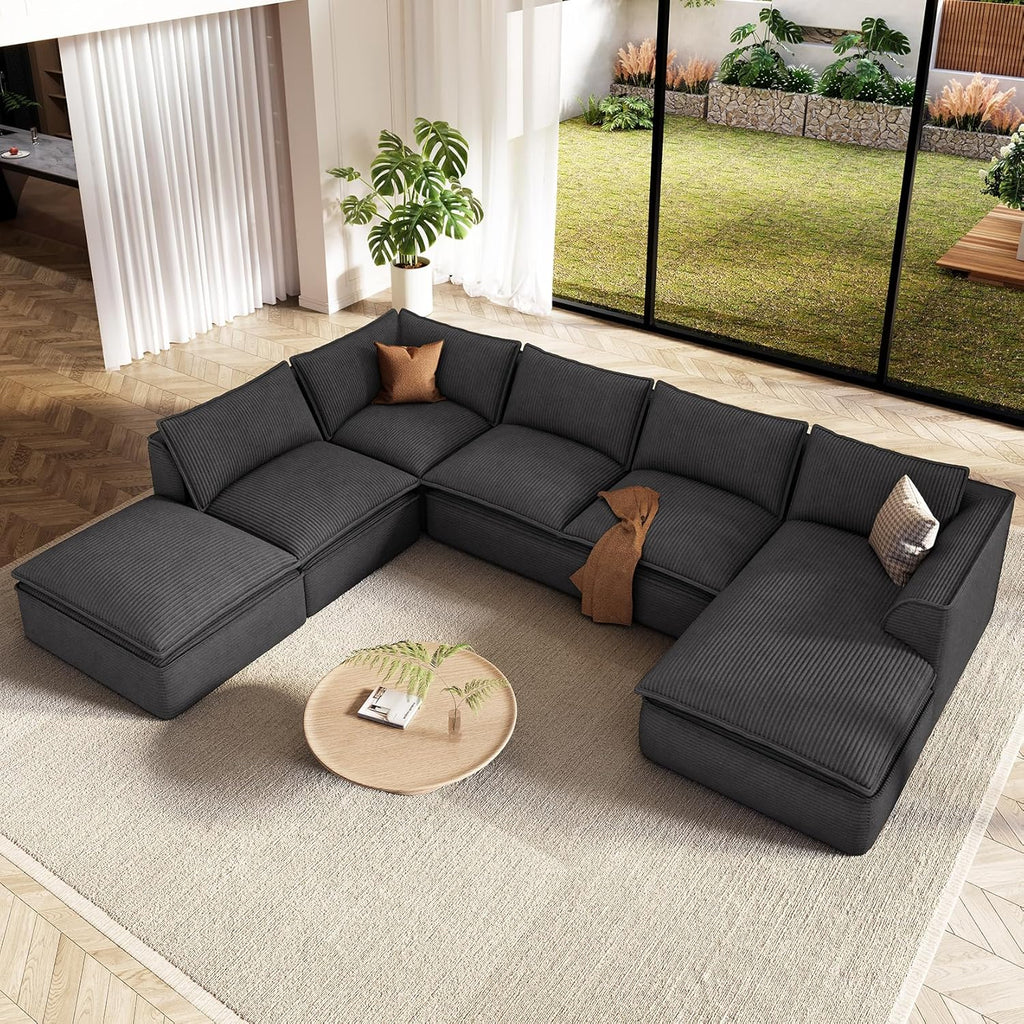Oversized 7-Seater Modular Sofa with Chaise & Ottoman